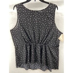 NWT 14th & Union Shirt Women Sz 3X Sleeveless Floral Black Lightweight Gathered
